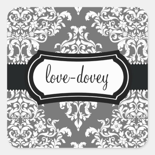 311 Lovey Dovey Damaskステッカーグレー スクエアシール (正面)