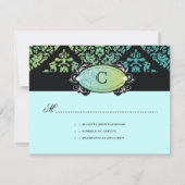 311-Luxuriouslyターコイズのライムのダマスク織RSVP 出欠カード (裏面)