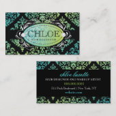 311-Luxuriouslyターコイズnのライムのダマスク織のモノグラム 名刺 (正面/裏面)