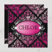 311-Luxuriouslyピンクのダマスク織40およびすばらしい 招待状 (正面/裏面)