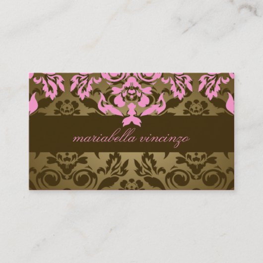 311-Mariabellaブラウンのダマスク織のピンクの名刺 名刺 (正面)