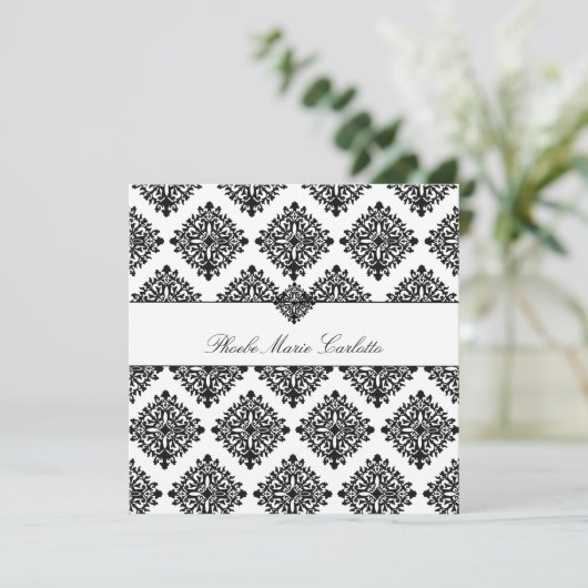 311 Phoebe Cream & Black Damask Invitation 招待状 (スタンド正面)