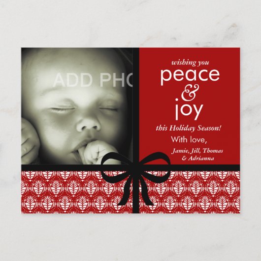 311-Red & Black Christmas Card with Bow シーズンポストカード (正面)
