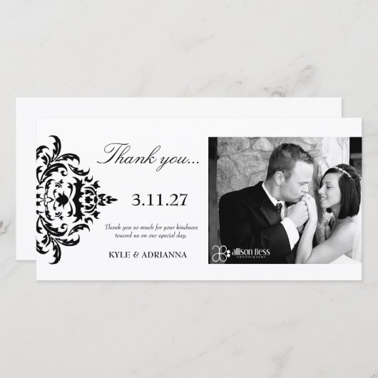 311-Simplisticlyエレガントなダマスク織は感謝していしています サンキューカード (正面/裏面)