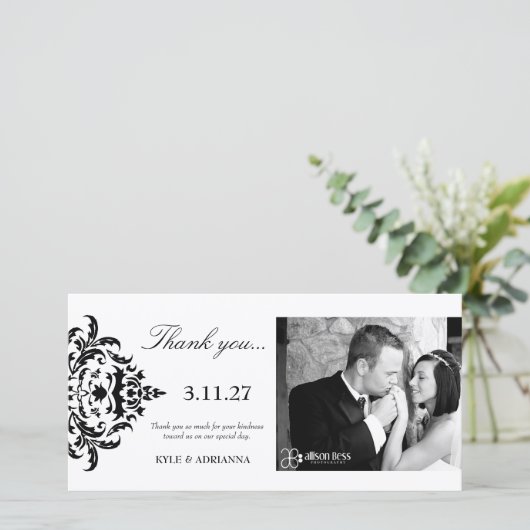 311-Simplisticlyエレガントなダマスク織は感謝していしています サンキューカード (スタンド正面)