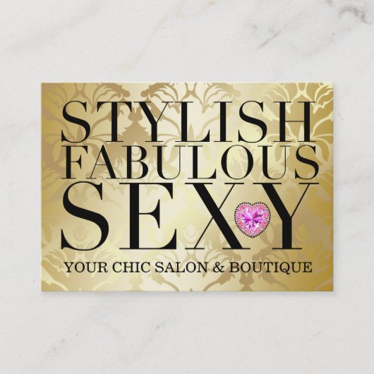 311 Tresのシックなダイヤモンドのハートの金ゴールドのダマスク織 名刺 (正面)