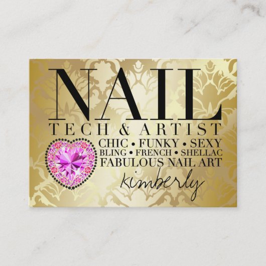 311 Tresのシックなダマスク織のネイルの技術のダイヤモンドのハート 予約カード (正面)