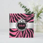 311-Zebra-Tique ダイヤモンドとキッス スウィート16 ピンク 招待状 (スタンド正面)