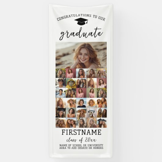 31 フォト - 現代のシンプルな白の卒業式 横断幕 (縦)