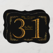 31st，誕生日パーティー31st，ギャツビー，ブラック&金ゴールド 招待状 (正面/裏面)