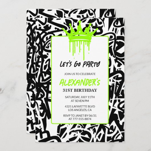 31st birthday invitation Hip hop Graffiti Crown 招待状 (正面/裏面)