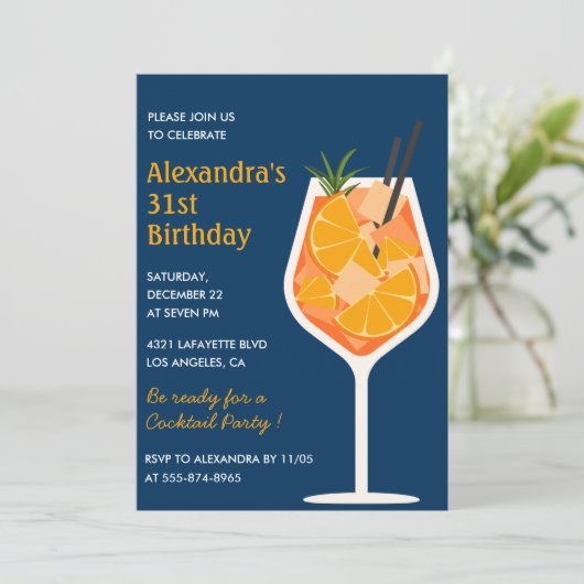 31st birthday invitations Cocktail Elegant Navy 招待状 (スタンド正面)