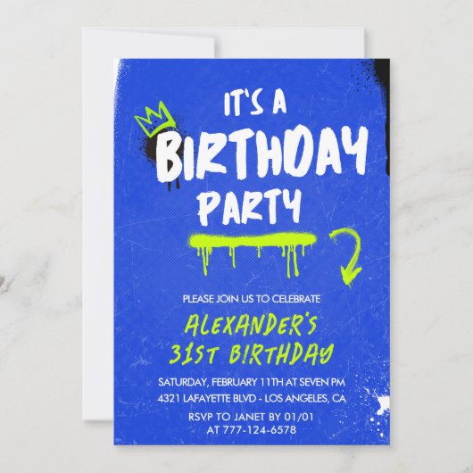 31st birthday invitations Men Graffiti Spray paint 招待状 (正面)