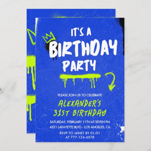 31st birthday invitations Men Graffiti Spray paint 招待状 (正面/裏面)