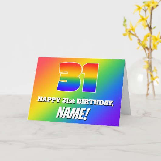 31st Birthday: Multicolored Rainbow Pattern # 31 カード (黄色い花)