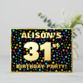 31th Birthday Party —おもしろいカラフル、Stars Pattern 箔招待状 (立ち正面)