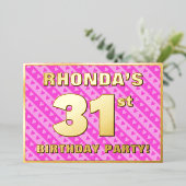 31th Birthday Party —おもしろいピンクのハートとストライプ 箔招待状 (立ち正面)