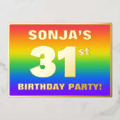 31th Birthday Party:おもしろい、レインボーカラフルパターン 箔招待状 (正面)