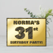 31th Birthday Party — はっきりしたWood Grainフェイク文字 箔招待状 (立ち正面)