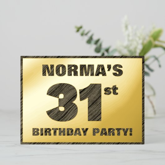 31th Birthday Party — はっきりしたWood Grainフェイク文字 箔招待状 (立ち正面)