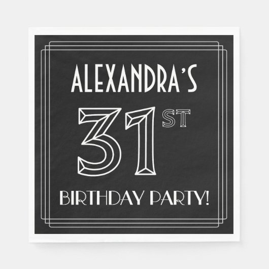 31th Birthday Party:アールデコスタイル+名前をカスタムする スタンダードランチョンナプキン (正面)