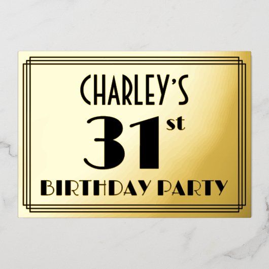 31th Birthday Party —アールデコ検索「31」 +名前 箔招待状 (正面)