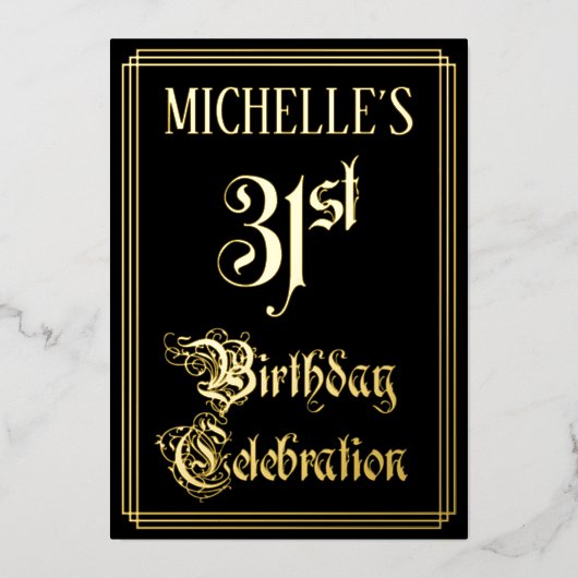 31th Birthday Party – スクリプファンシートと名前をカスタムする 箔招待状 (正面)
