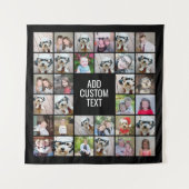 32フォトコラージュモダンスクエアブラック – 白文字 タペストリー (正面)