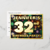 32回目の誕生日パーティはっきりした:, Fireworks カラフル Look 箔招待状ポストカード (正面/裏面)