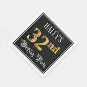 32回目の誕生日パーティファンシー – スクリプト、フェイク金ゴールドルック スタンダードランチョンナプキン (角)