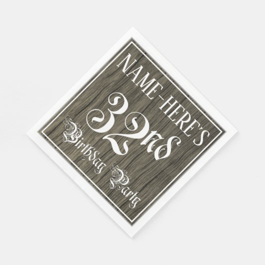 32回目の誕生日パーティファンシー— Script, フェイク Wood Look スタンダードランチョンナプキン (角)