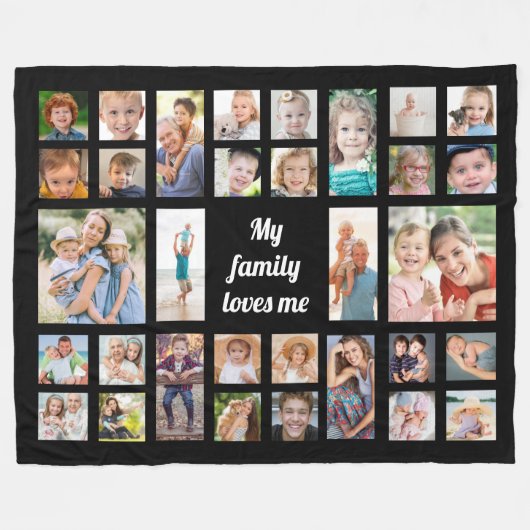 32家族のフォトコラージュを作成する フリースブランケット (正面(横))