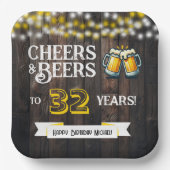 32年間のお祝いと乾杯!ラスティックな誕生日 ペーパープレート (正面)