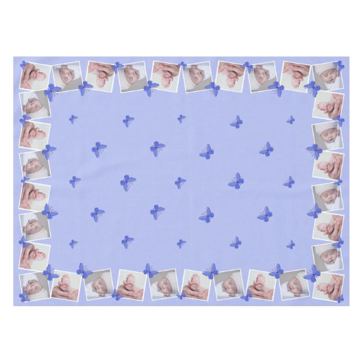 32正方形の画像フォトコラージュ青い蝶 テーブルクロス (正面(横))