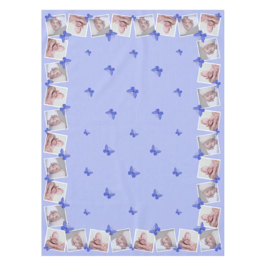 32正方形の画像フォトコラージュ青い蝶 テーブルクロス (正面)