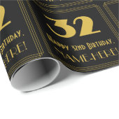 32歳の誕生日おめでとう - アールデコ風デザイン "32" と名前入り ラッピングペーパー (ロールコーナー)