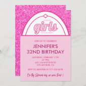 32歳の誕生日の招待オ来ン女子レトロ 招待状 (正面/裏面)