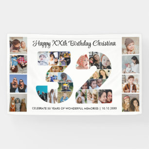 32歳の誕生日パーティーナンバー32フォトコラージュ 横断幕