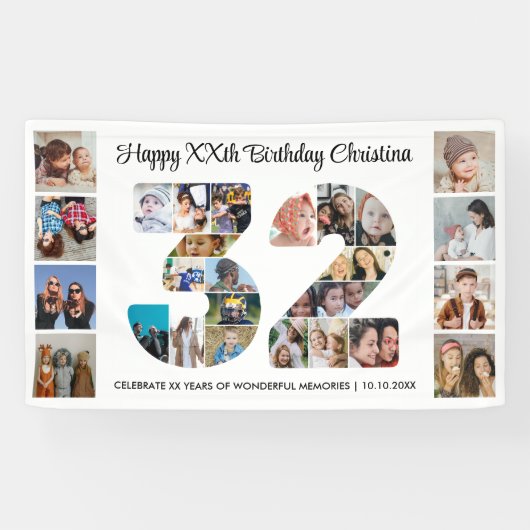 32歳の誕生日パーティーナンバー32フォトコラージュ 横断幕 (横)