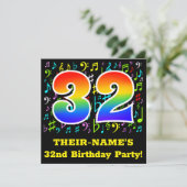 32歳の誕生日パーティー：おもしろいミュージックシンボル，レインボー32 招待状 (スタンド正面)