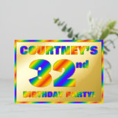 32歳の誕生日パーティー - 楽しい、虹のスペクトル「32」 箔招待状 (立ち正面)