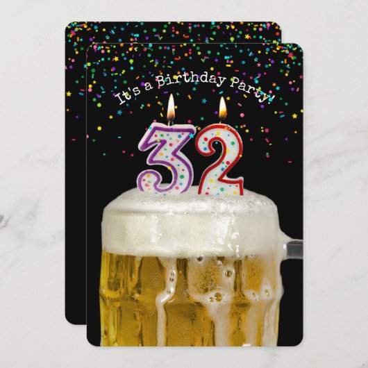 32歳の誕生日ビールパーティー 招待状 (正面/裏面)