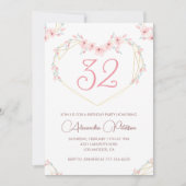 32歳の誕生日招待状ボホフローラピンク 招待状 (正面)