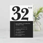 32歳の誕生日招待状白黒エレガント 招待状 (スタンド正面)