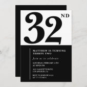 32歳の誕生日招待状白黒エレガント 招待状 (正面/裏面)