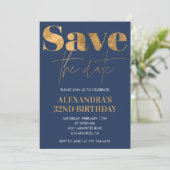 32歳の誕生日招待状 ゴールド ネイビー 保存日付 招待状 (スタンド正面)
