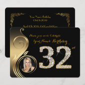 32歳の誕生日招待状、ナンバー ダイヤモンド、写真2 招待状 (正面/裏面)