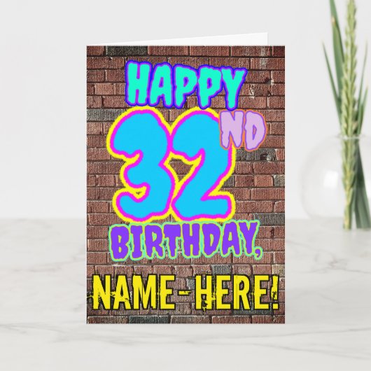 32歳の誕生日 - 楽しいアーバングラフィティ風デザイン カード (正面)
