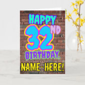32歳の誕生日 - 楽しいアーバングラフィティ風デザイン カード (黄色い花)