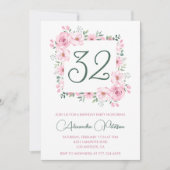 32歳エレガントの誕生日招待状フローラピンク 招待状 (正面)
